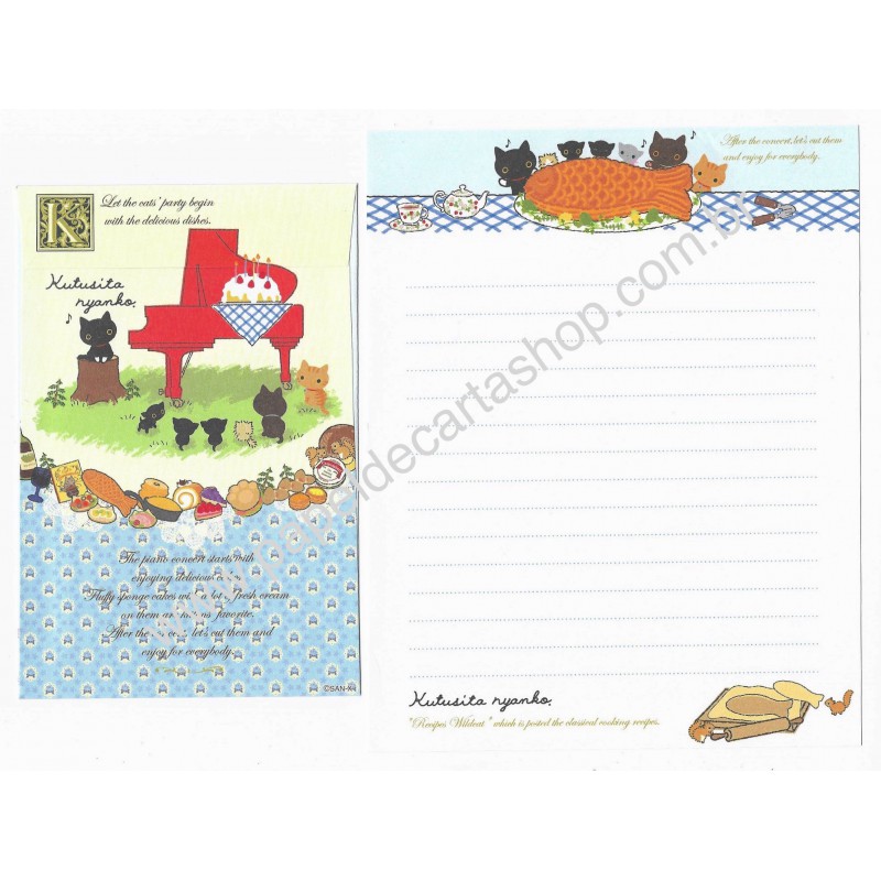 Conjunto de Papel de Carta Importado Kutusita Nyanko Recipes 4 - San-X Japan