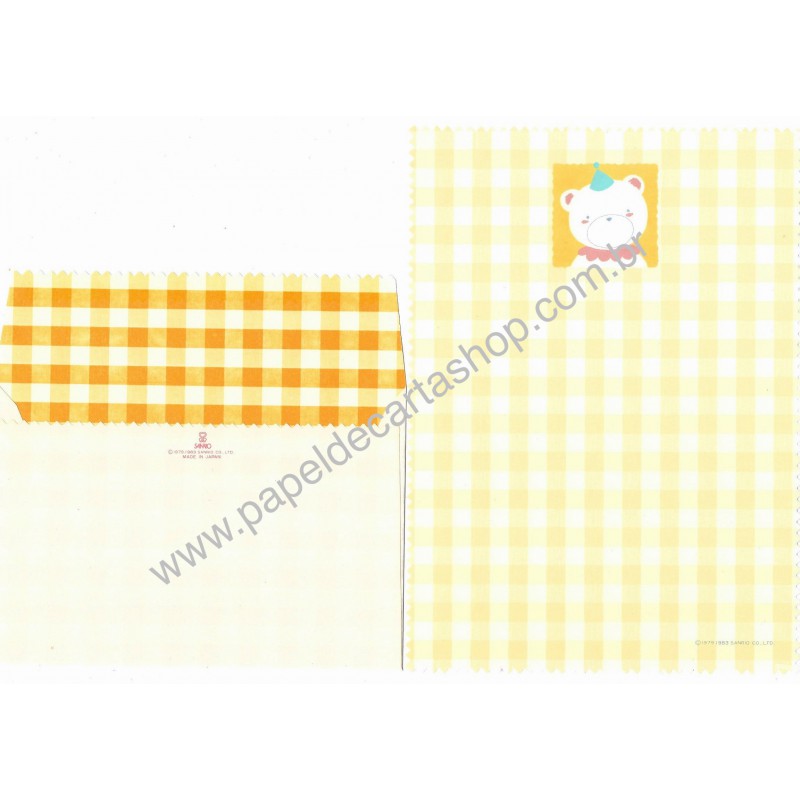 Ano 1983. Conjunto de Papel de Carta Bear Yellow Vintage Sanrio