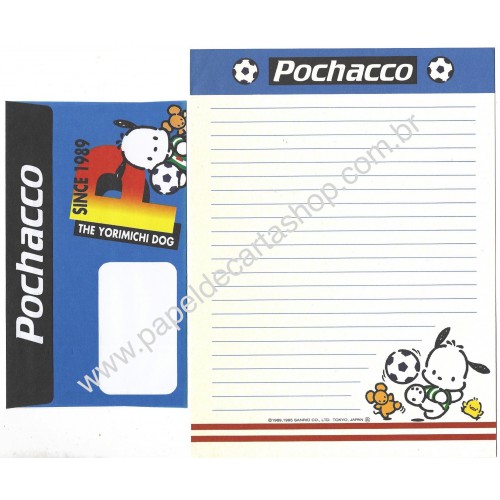 Ano 1995. Conjunto de Papel de Carta Pochacco FOOTBAL CAZ Sanrio