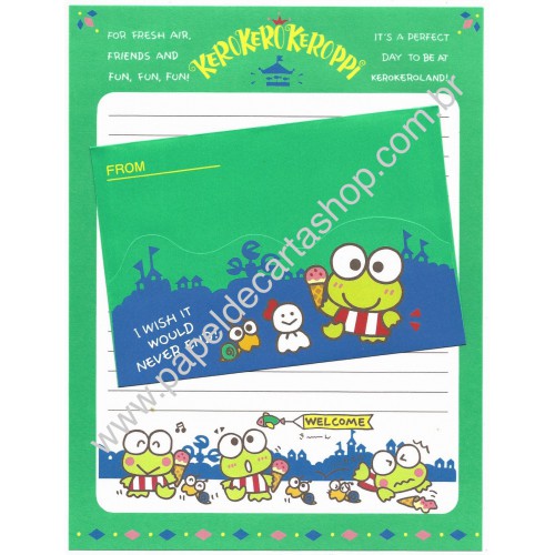 Ano 1993. Conjunto de Papel de Carta Keroppi Welcome Sanrio