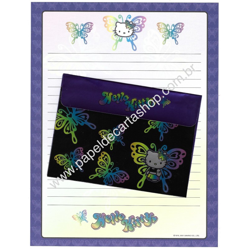 Ano 2001 Conjunto de Papel de Carta Hello Kitty Butterfly Sanrio