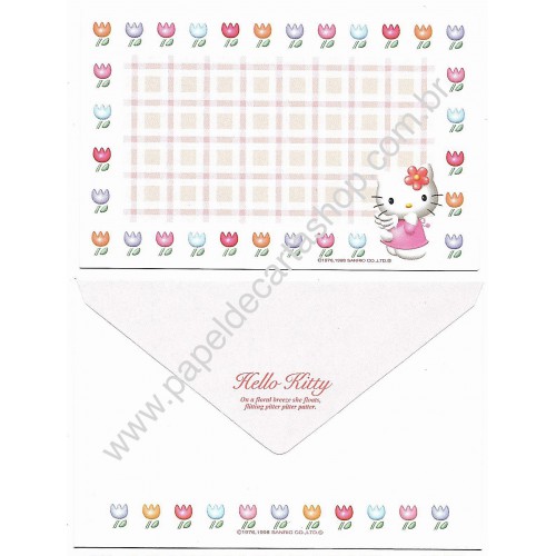 Ano 1998. Conjunto de Papel de Carta Hello Kitty P Tulips Sanrio