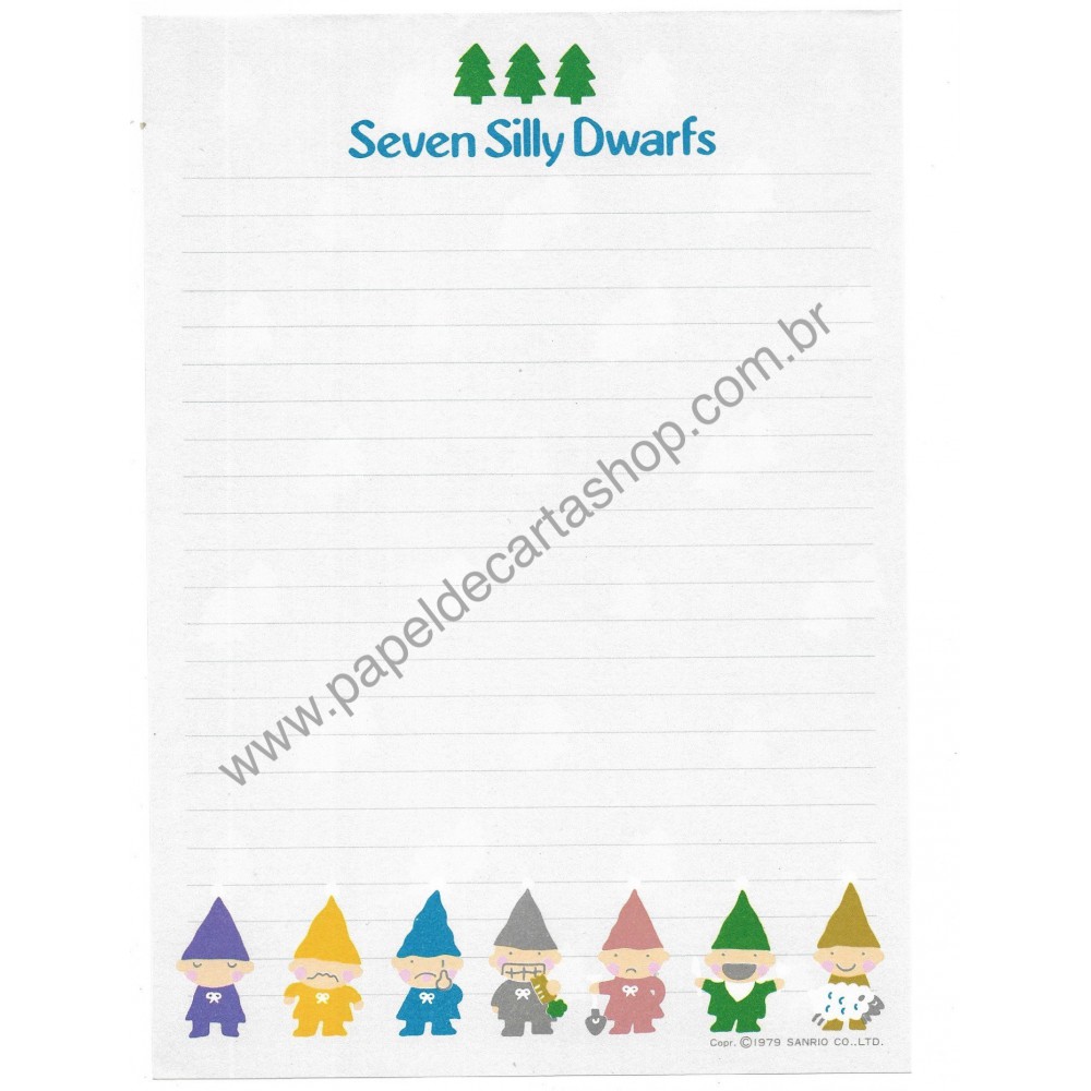 Ano 1979. Conjunto de Papel de Carta Seven Silly Dwarfs Vintage Sanrio