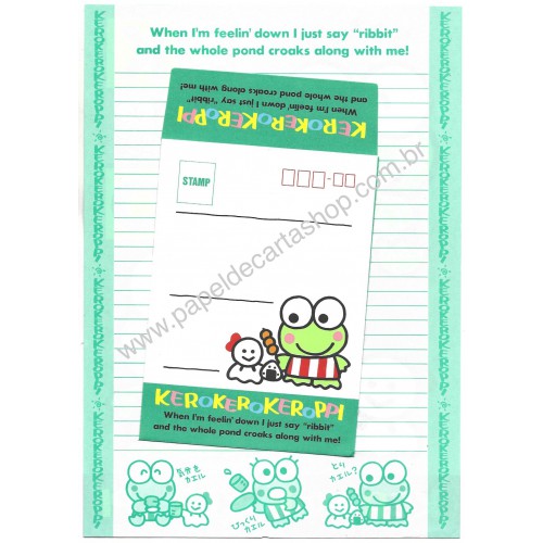 Ano 1990. Conjunto de Papel de Carta Keroppi CLR Vintage Sanrio