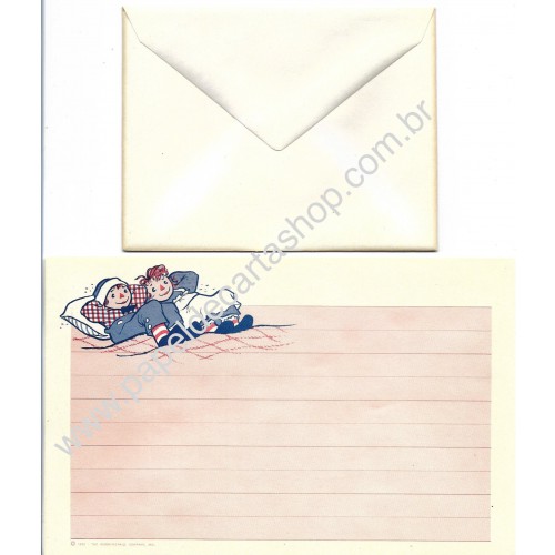 Conjunto de Papel de Carta Raro Importado Raggedy Ann & Andy CRS3