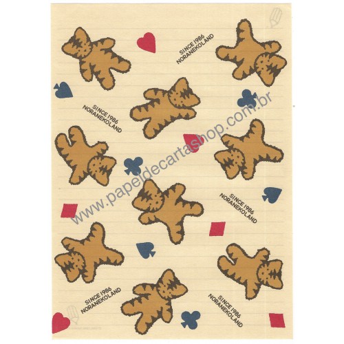 Ano 1988. Conjunto de Papel de Carta Noranekoland CBG Vintage Sanrio