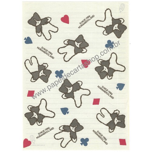 Ano 1988. Conjunto de Papel de Carta Noranekoland CRE Vintage Sanrio