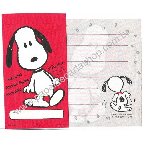 Conjunto de Papel de Carta Orginal Antigo Snoopy RED Hallmark Japan