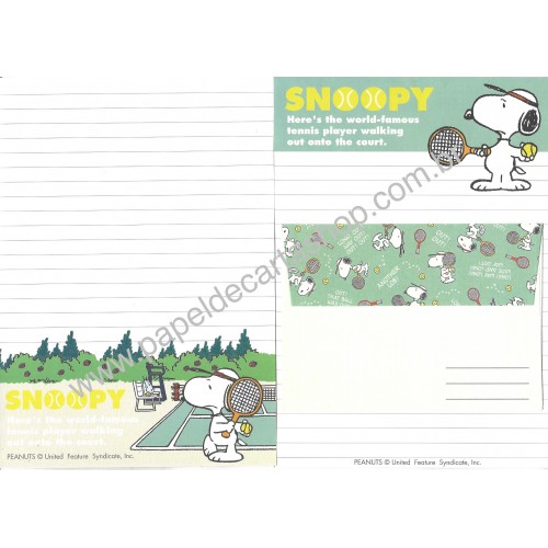 Conjunto de Papel de Carta Original Antigo Snoopy Tennis Player Hallmark