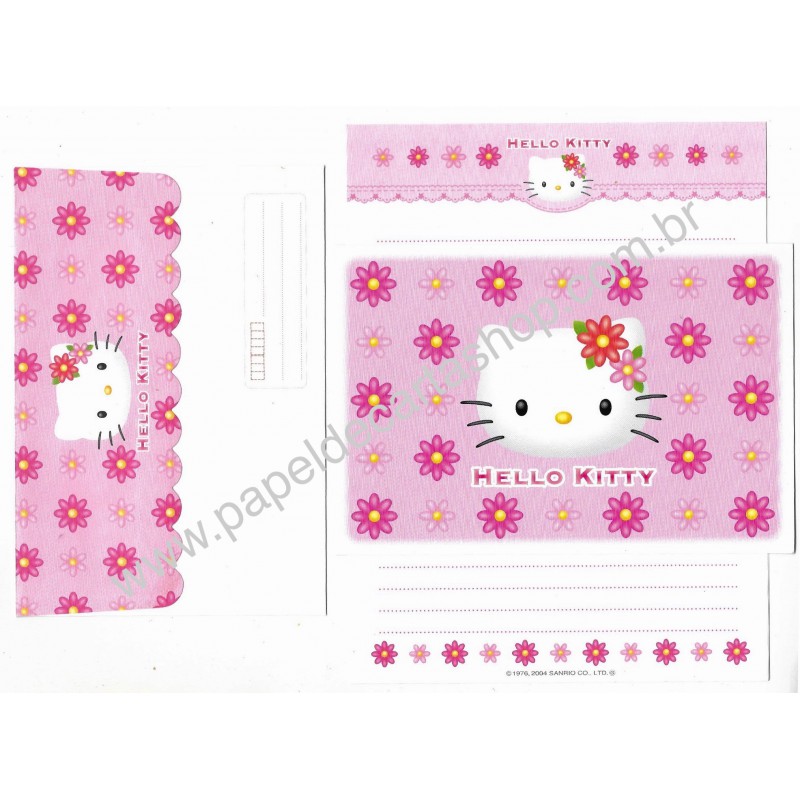 Ano 2004. Conjunto de Papel de Carta Hello Kitty CRS Sanrio