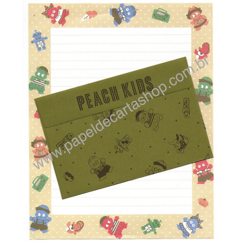 Conjunto de Papel de Carta Antigo (Vintage) Peach Kids Japan