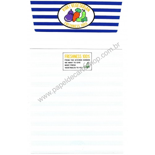 Conjunto de Papel de Carta Vintage Viva Vegetarian 100% Freshness