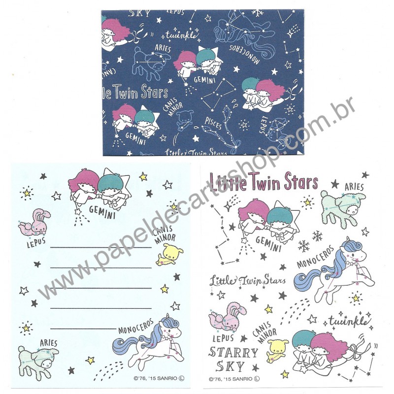 Ano 2015. Conjunto de Mini Papel de Carta Little Twin Stars CAZ Sanrio