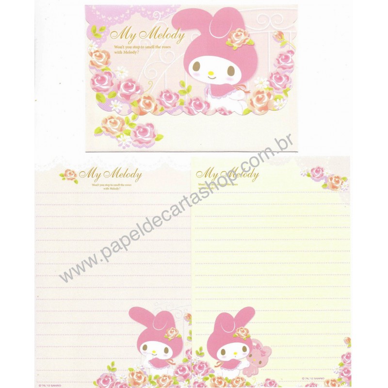 Ano 2012. Conjunto de Papel de Carta My Melody Roses Sanrio