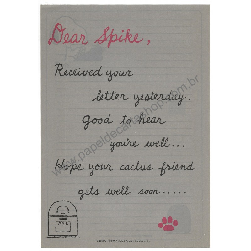 Conjunto de Papel de Carta Original Antigo Snoopy Spike CIN Hallmark