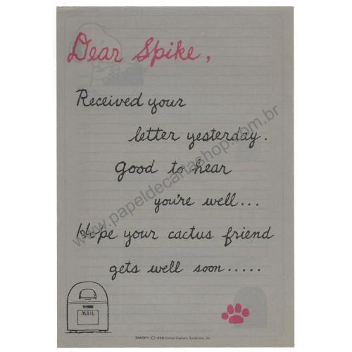 Conjunto de Papel de Carta Original Antigo Snoopy Spike CIN Hallmark
