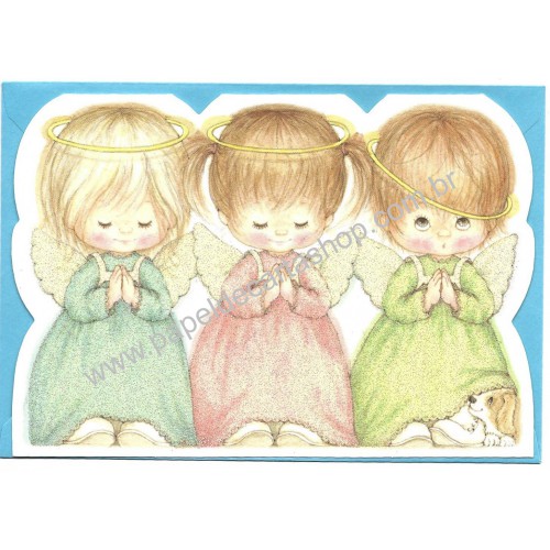 Notecard Antigo Importado Ruth Morehead Holly Babes Glitter Hallmark