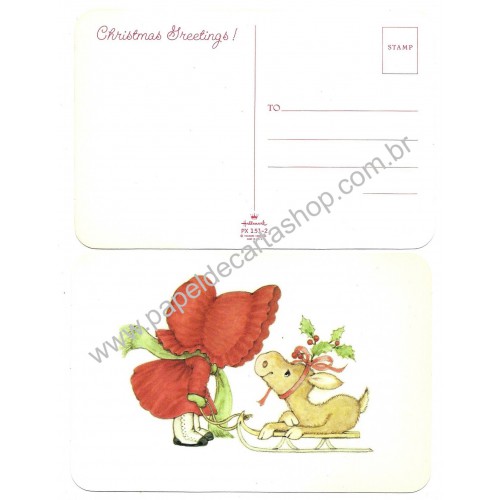 Postcard Antigo Importado Ruth Morehead Sun Bonnets RED Hallmark