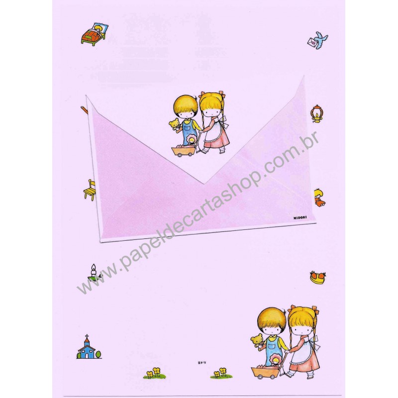 Conjunto de Papel de Carta Importado Couple I Midori Japão