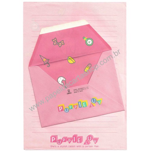 Ano 1979. Conjunto de Papel de Carta Puppie Luv Sanrio