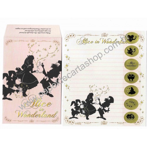 Kit 2 Conjuntos de Papéis de Carta Disney Alice Curious