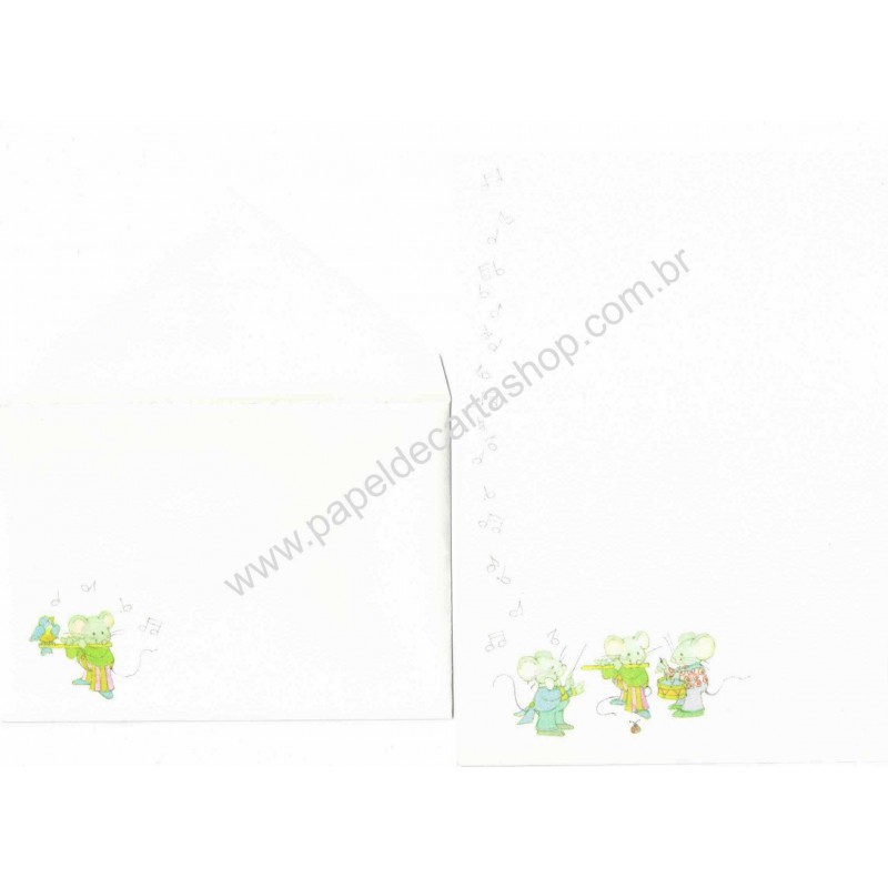 Conjunto de Papel de Carta Antigo Importado Musical Mice Hallmark
