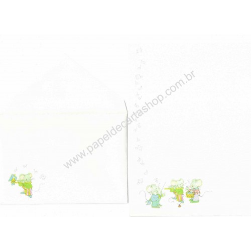 Conjunto de Papel de Carta Antigo Importado Musical Mice Hallmark