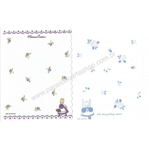 Ano 1996. Conjunto de Papel de Carta Marron Cream Vintage Azul Sanrio