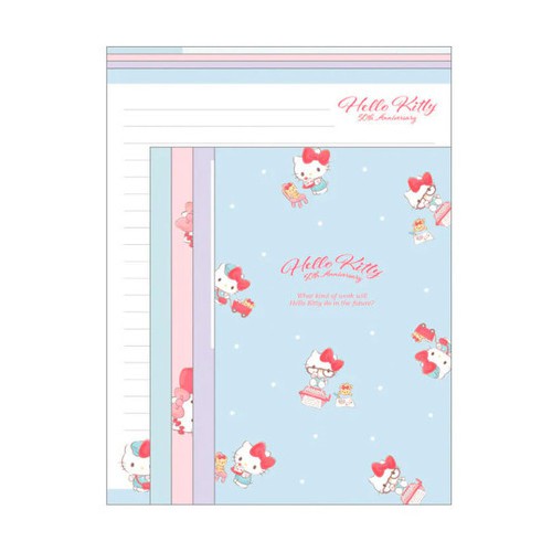 Ano 2024. Kit 4 Conjuntos de Papel de Carta Hello Kitty 50th Anniversary Sanrio