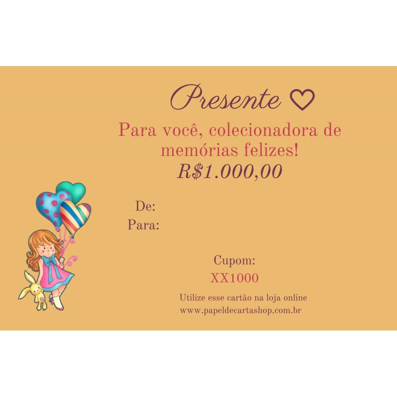 1000. Vale Presente Papel de Carta Shop