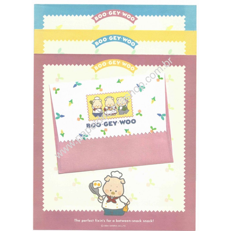 Ano 1984. Conjunto de Papel de Carta BOO GEY WOO Fresh Menu Sanrio