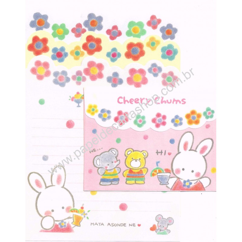 Ano 1991. Conjunto de Papéis de Carta Cheery Chums Trio Vintage Sanrio
