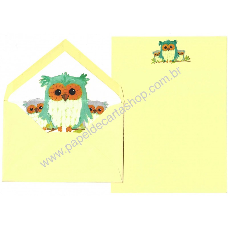 Conjunto de Papel de Carta Antigo Importado Owl Family Fanfare