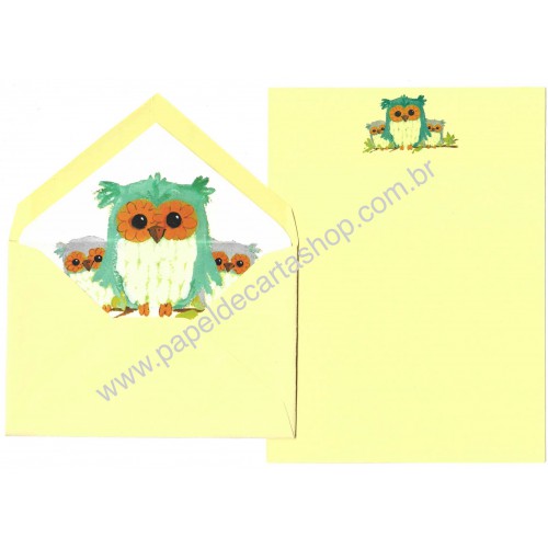 Conjunto de Papel de Carta Antigo Importado Owl Family Fanfare