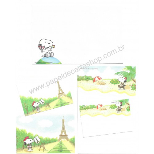 Conjunto de Papel de Carta Snoopy in the World NIHON Hallmark