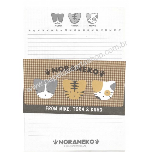 Ano 1987. Conjunto de Papel de Carta Noraneko G Vintage Sanrio