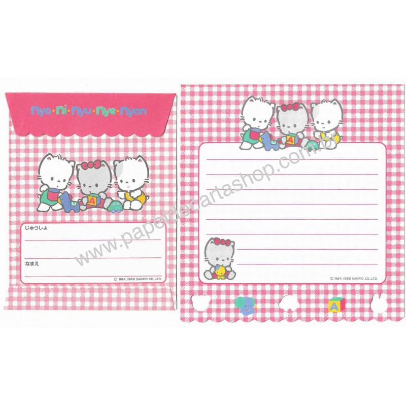 Ano 1989. Conjunto de papel de Carta Nya*Ni*Nyu*Nye*Nyon CRS Vintage Sanrio