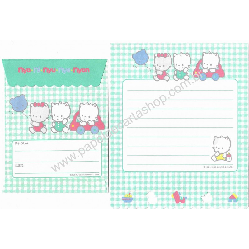 Ano 1989. Conjunto de papel de Carta Nya*Ni*Nyu*Nye*Nyon CVD Vintage Sanrio