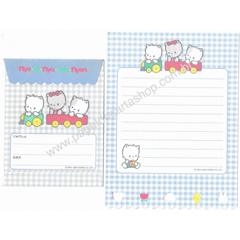 Ano 1989. Conjunto de Papel de Carta Nya*Ni*Nyu*Nye*Nyon CAZ Vintage Sanrio