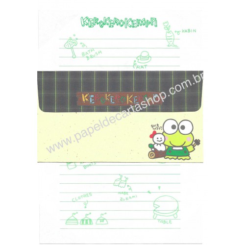 Ano 1992. Conjunto de Papel de Carta Keroppi CLR Vintage Sanrio