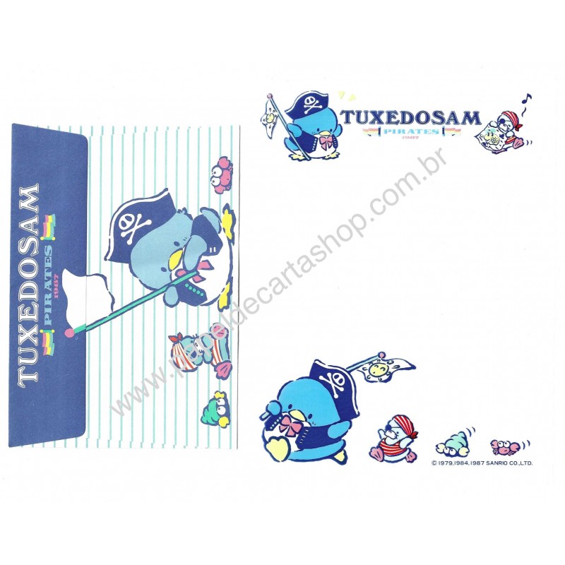 Ano 1987. Conjunto de Papel de Carta Tuxedosam Pirates Vintage Sanrio