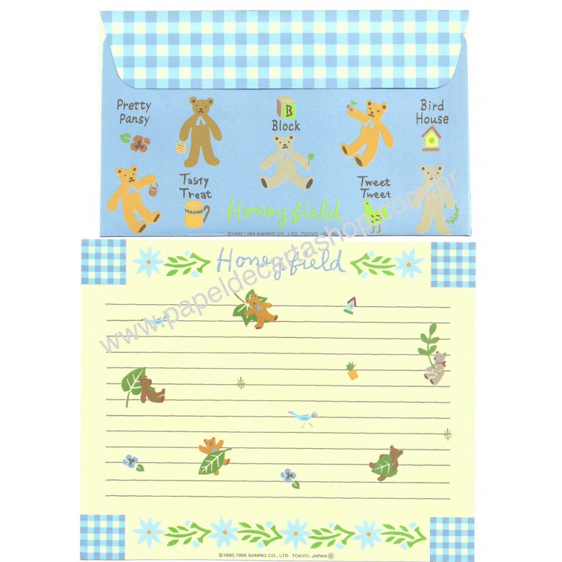 Ano 1995. Conjunto de Papel de Carta Honeyfield CAZ Antigo (Vintage) Sanrio