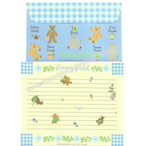 Ano 1995. Conjunto de Papel de Carta Honeyfield CAZ Antigo (Vintage) Sanrio