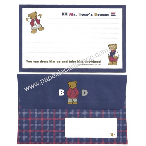 Ano 1996. Conjunto de Papel de Carta Mr. Bears Dream BD P Vintage Sanrio