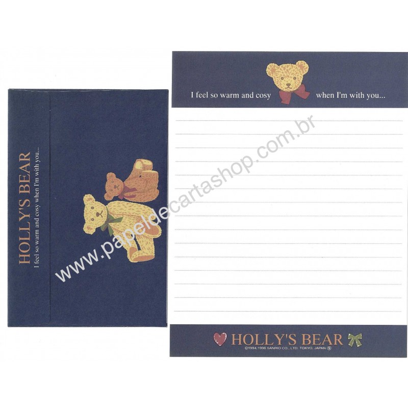 Ano 1996. Conjunto de Papel de Carta Holly's Bear Antigo (Vintage) Sanrio