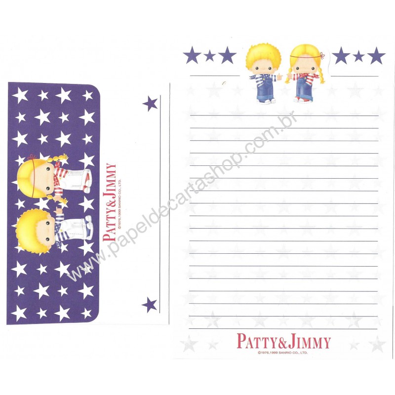 Ano 1999. Conjunto de Papel de Carta Patty & Jimmy Stars Sanrio
