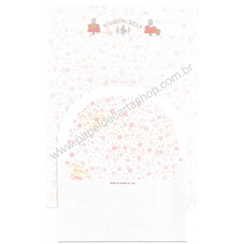 Ano 1993. Conjunto de Papel de Carta Marron Cream VEG Vintage Sanrio